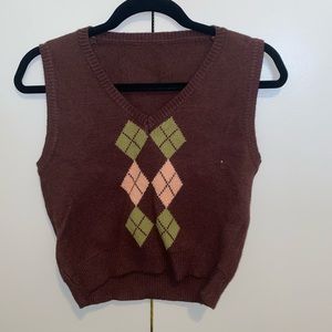 Cropped Brown Pink and Green Sweater Vest